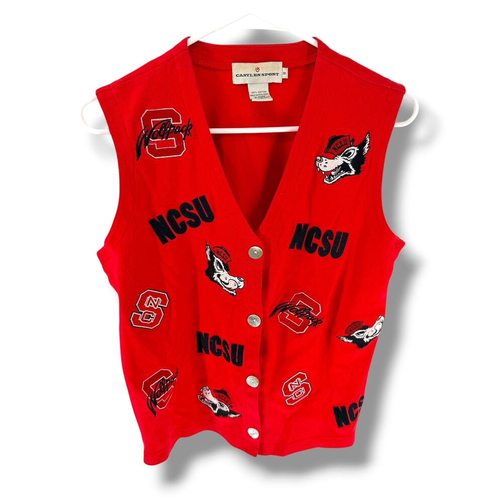 Vintage NC State Wolfpack Allover Print Vest S Castles Sport 90s Collegiate